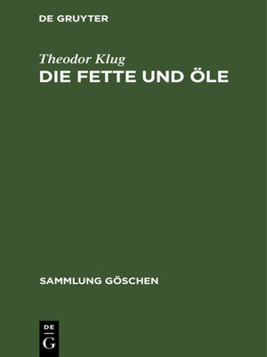 cover image of Die Fette und Öle